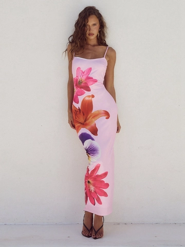 Florale Maxi Jurk Polyester Spandex Spaghettibandjes Achterspleet Bodycon Zomer Strand Feest Sexy Elegant Voor Dames