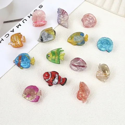 Pinzas Para El Cabello Creativas Serie Océano Acetato De Celulosa Forma Pez Concha Clips Semi Traslúcidos Patrón Mármol Mujer