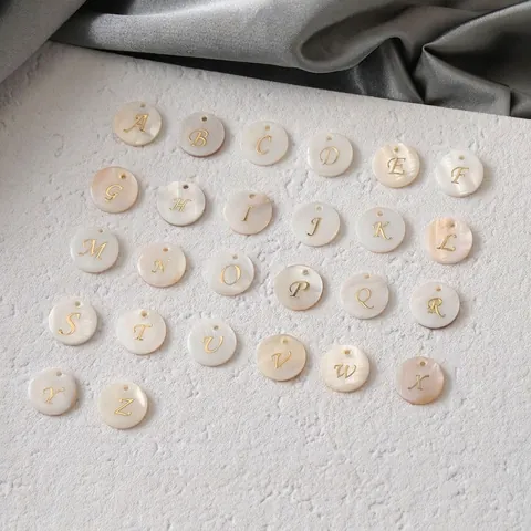 Mother Of Artificial Pearl Round Alphabet Letter Charms Freshwater Shell Gold Initial Pendants For DIY Jewelry Making Elegant Style