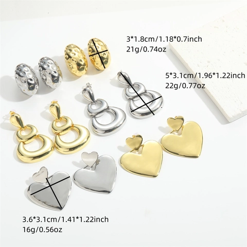 Minimalist Hammered Copper Heart Stud Earrings For Women Vintage Metallic Gold Silver Plated Irregular Geometric Jewelry Gift