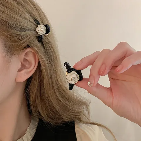 Mini Mollette Per Capelli Fiore Di Camelia Resina Finta Perla Artificial Bordo Dorato Stile Retrò Francese Accessori Per Donne