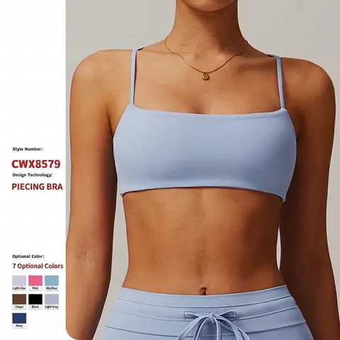 Women Sports Bra Thin Straps Square Neck Backless Yoga Top Quick Dry Fitness Bralette Removable Pads Naked Feel