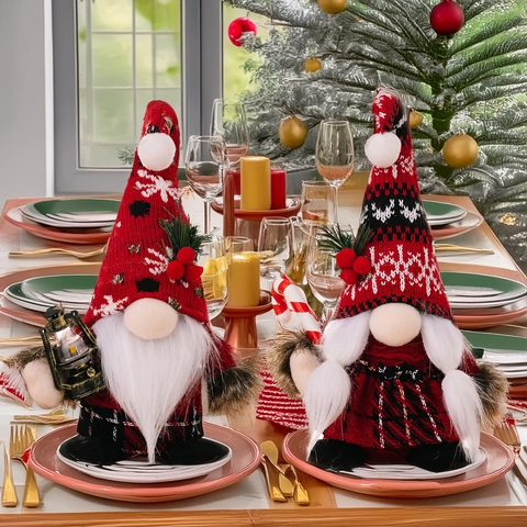 Gnomo de Navidad Muñeco de Peluche Ornamento de Papá Noel Sin Rostro Con Lámpara de Aceite Y Bastón de Caramelo Decoración