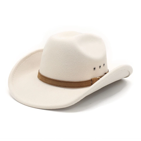 Western Cowboy Hat Woolen Felt Wide Brim Fedora With Decorative Band And Metal Eyelets Vintage Style For Men Women