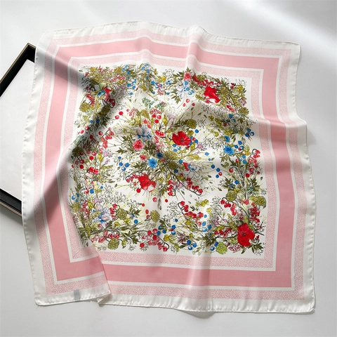 Foulard Quadrato in Raso con Stampa Floreale Botanica Vintage Francese Elegante Sciarpa Effetto Seta per Donna Decorazione Borsa
