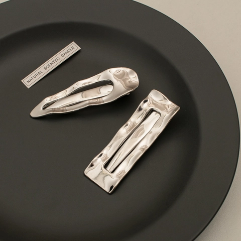 Pinzas Para El Cabello De Metal Color Plata Geométricas Rectángulo Gota De Agua Lazo Textura Martillada Horquilla Para Mujer