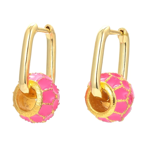 Copper Colorful Enamel Round Hoop Earrings For Women Gold Plated Geometric Grid Pattern Zirconia Earring Jewelry Gift