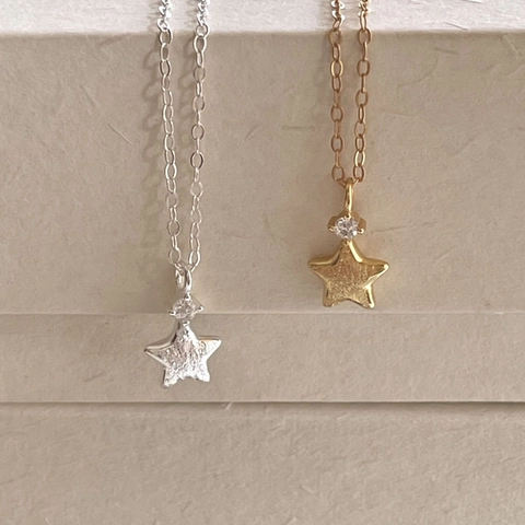 Collar Con Colgante De Estrella De Plata De Ley 925 Incrustado Con Circón Estilo Coreano Minimalista Textura Cepillada