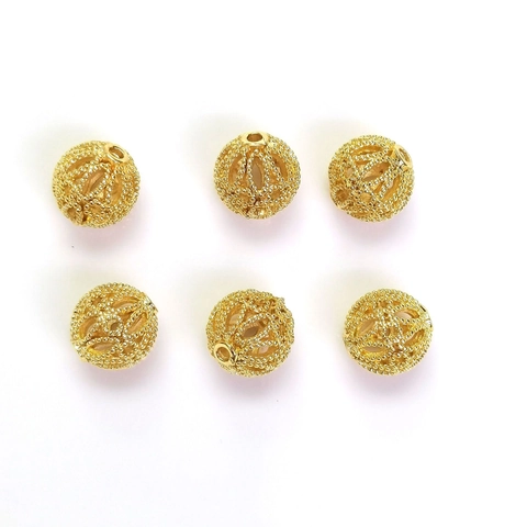 Perles Boule Creuse en Cuivre Plaque Or 14K Perles Espacées en Maille Granulaire Perles Filigrane Rondes Accessoires Bijoux DIY