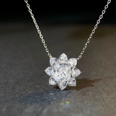 925 Sterling Silver Sun Flower Pendant Necklace For Women Luxury Full Inlaid Zirconia Ice Flower Cut Jewelry Necklace