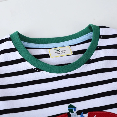 Jungen Langarm Gestreiftes T-Shirt Gekämmte Baumwolle Rennwagen Stickerei Rundhals Lässiges Oberteil Frühling Herbst Kinderkleidung