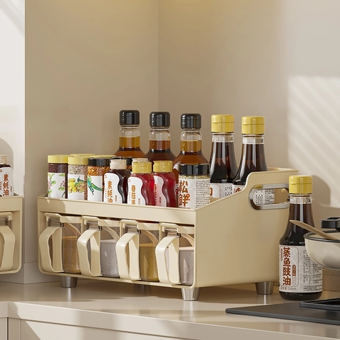 Portaspezie Da Cucina Scatola Per Condimenti Organizer Doppio Strato Multifunzionale Portaoggetti Da Appoggio Stile Crema Plastica