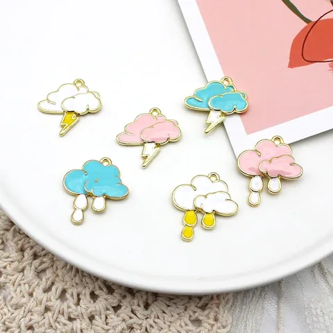 Cloud Charms Enamel Alloy Pendants For Jewelry Making Cute Weather Lightning Raindrop DIY Earring Keychain Accessories