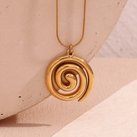 Collana Con Ciondolo A Vortice Design A Spirale Minimalista In Acciaio Inossidabile Placcato Oro Catena A Serpente