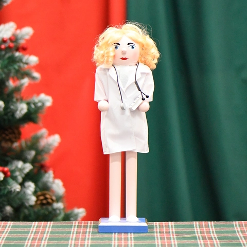 Cascanueces De Madera Enfermera Doctor Soldado Bata Blanca Estetoscopio Navidad Decoración De Escritorio Adorno Pintado A Mano