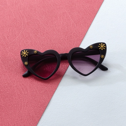 Lunettes De Soleil Pour Enfants En Forme De Coeur Monture PC Décor Marguerite Verres Dégradés UV400 Fête Extérieur