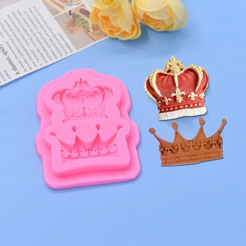 Crown Silicone Mold Pink Vintage Relief Fondant Cake Decorating Tool Chocolate Resin Clay DIY Baking Accessory