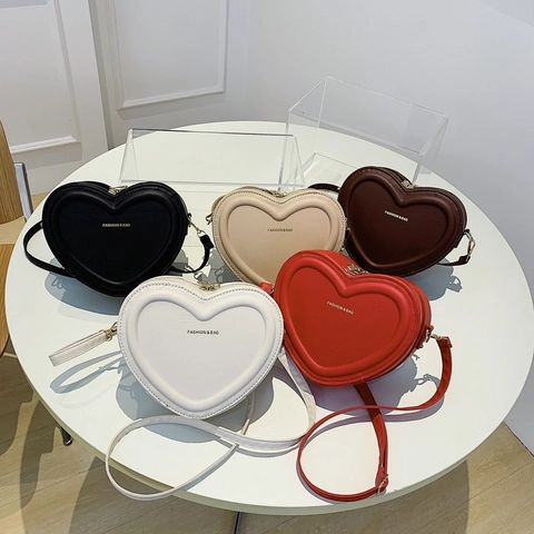 Fashion Heart Shaped Women PU Leather Shoulder Bag Sweet Love Crossbody Bag Urban Simple Small Bag For Daily Casual Matching