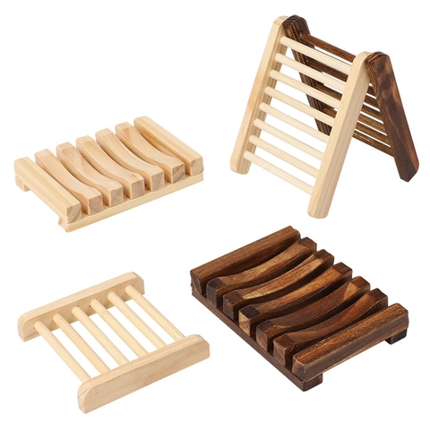 Wooden Soap Dish Holder Natural Wood Slotted Drainage Rack For Bathroom Shower Kitchen Simple Eco Friendly Design