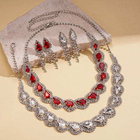 Collana E Orecchini Con Strass A Goccia Gioielli Lega Vintage Forma Di Pera Lusso Matrimonio Banchetto Accessori