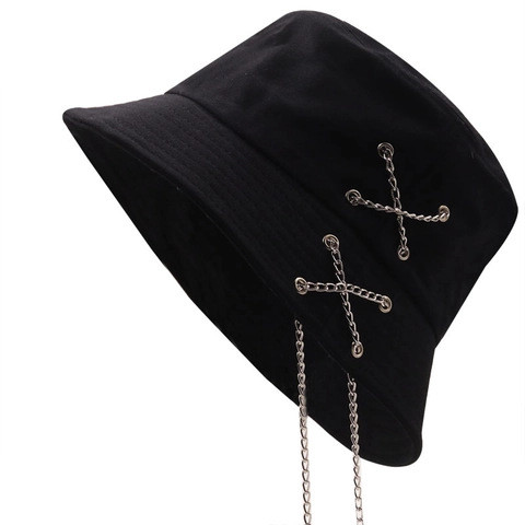 Cappello Da Pescatore In Cotone Con Decorazione Catena In Metallo Streetwear Punk Hip Hop Tesa Larga Cappello Da Sole Per Uomo Donna