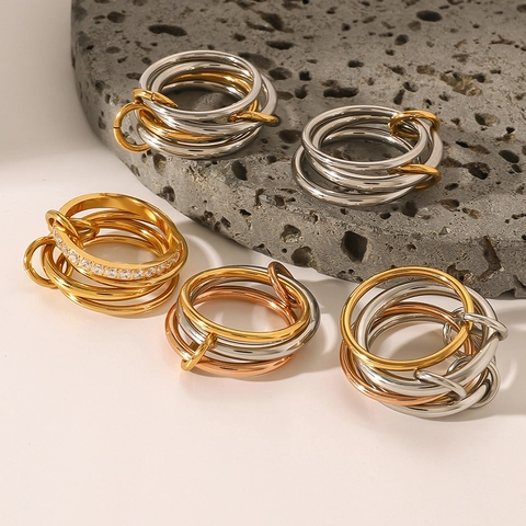 Anillos Apilables de Acero Inoxidable Minimalista para Mujer Chapado en Oro Plata Oro Rosa Diamantes de Imitación Joyería de Dedo Elegante