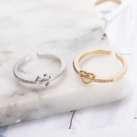 Anillo Abierto Ajustable Corazón Hueco de Cobre Minimalista Con Strass Chapado en Oro Plata Joyería para Mujer