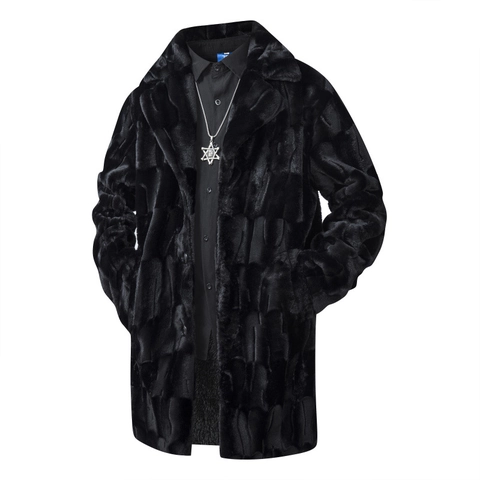 Men Long Faux Fur Overcoat Thickened Warm Winter Jacket Lapel Collar Block Textured Outerwear