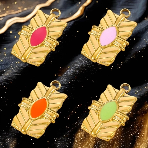 Geometric Rectangle Pendants Gold Plated Stainless Steel Colorful Enamel Charms For DIY Jewelry Making Accessories