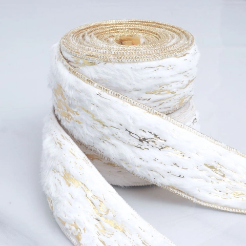 Cinta De Piel Sintética Blanca Con Patrón De Mármol De Lámina Dorada Ribete De Poliéster Para Decoración De Árbol Navidad