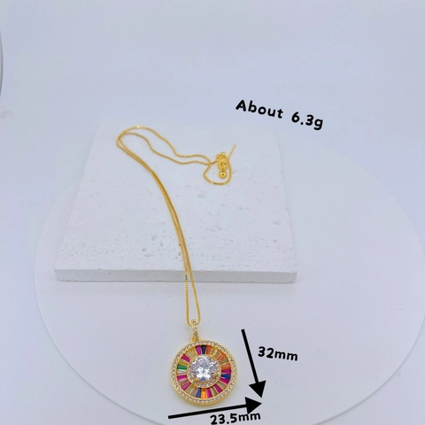Set di Gioielli con Collana a Pendente Rotondo e Orecchini a Bottone con Strass Colorati Vintage per Donna in Rame