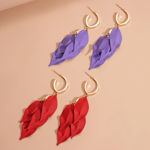 Orecchini Petali Nappa Opaco Verniciato Foglia Stile Boho Con Perno In Argento Sterling 925