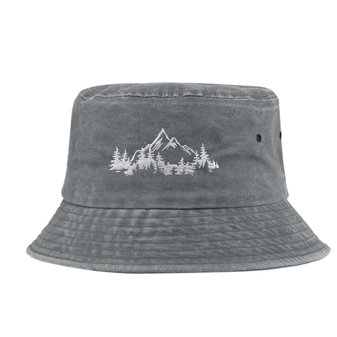 Washed Cotton Bucket Hat Mit Bergwald Stickerei Outdoor Sonnenschutz Anglerhut Für Herren Damen Wandern