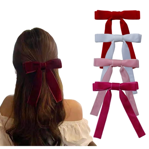 Double Layer Velvet Bow Hair Clips With Long Streamers Sparkling Sequin Alligator Clip Hairpins For Girls Princess Party