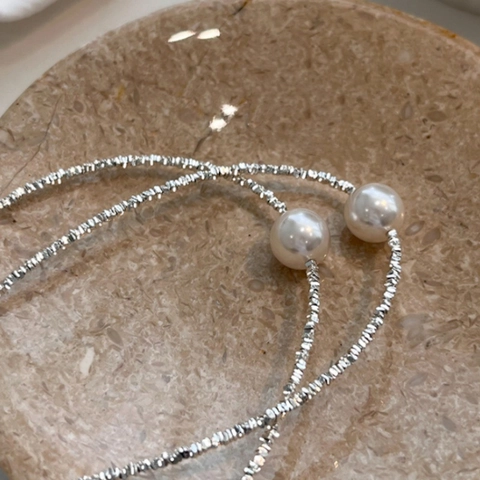 Elegant Copper Nugget Chain Necklace With Round Artificial Pearl Pendant For Women Minimalist Silver Plated Jewelry Gift