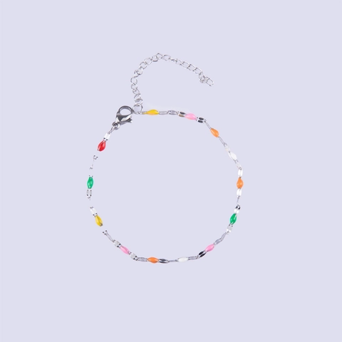 Farbiges Emaille-Perlenarmband Edelstahl Verstellbare Gliederkette Minimalistischer Süßer Vielseitiger Schmuck Damen