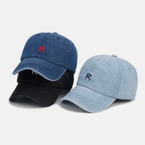 Cappello Da Baseball Denim Cotone Regolabile Lettera R Ricamo Parasole Retro Casual Aperto Per Uomini Donne