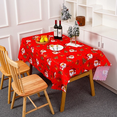 Christmas Printed Polyester Tablecloth Santa Claus Reindeer Snowflake Pattern Rectangular Holiday Table Cover For Dining Decor