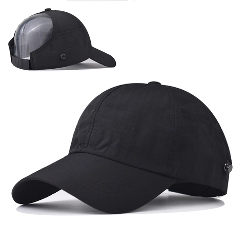 Damen Pferdeschwanz Baseball Kappe Atmungsaktive Polyester Outdoor Sport Sonnenschutz Verstellbarer Hut Mit Maskenknöpfen
