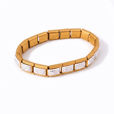 Italian Charm Bracelet Stainless Steel Pave Rhinestone Modular Stretch Bangle Luxury Fashion Jewelry For Women