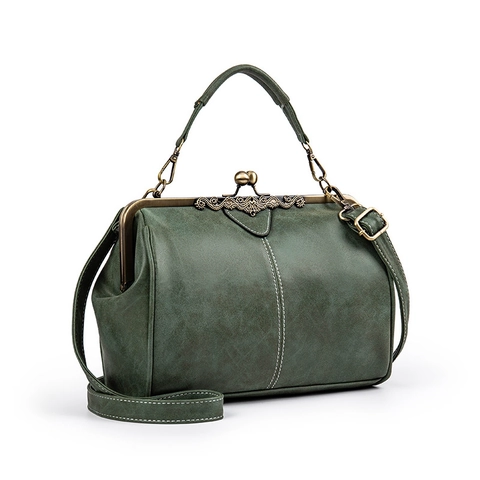 Bolso De Mano Vintage Con Cierre De Beso Retro Cuero PU Esmerilado Bolso De Doctor Con Asa Y Correa Ajustable Para Mujer