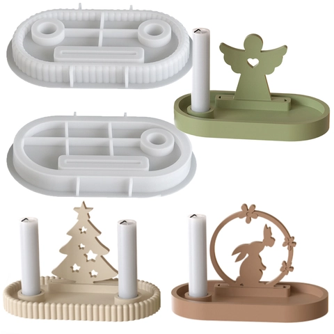 Silicone Mold For DIY Candle Holder Tray Angel Christmas Tree Bunny Shape Flexible Resin Casting Gypsum Home Decoration