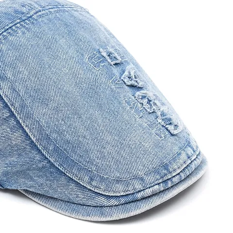 Gewassen Denim Newsboy Flat Cap Vintage Distressed Borduurwerk Verstelbare Katoen Retro Pet Voor Dames Heren