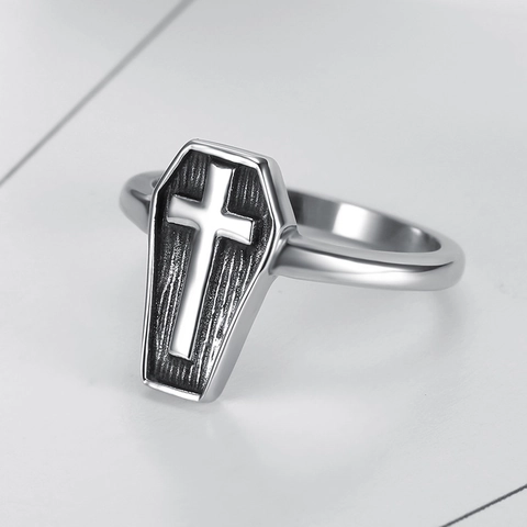 Anello Croce Bara Gotica Acciaio Inossidabile 316L Stile Punk Dark Retro Gioielli Lucidati Per Uomo E Donna