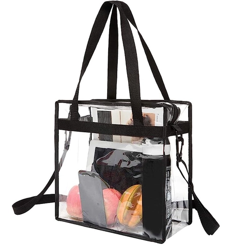 Clear Square Tote Bag PVC Stadium Approved Crossbody Bag With Zipper Adjustable Shoulder Strap Travel Sport Handbag