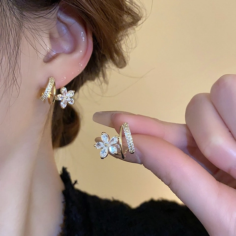 Pendientes De Flor En Forma De C Con Circonita Con Poste De Plata Cobre Chapado En Oro Joyería Elegante Para Mujeres