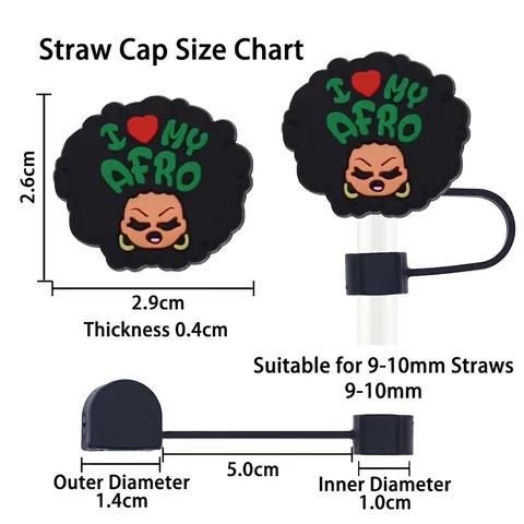 Copertura Per Cannuccia In Silicone Cartoon Black Girl Afro Tappo Antipolvere Accessorio In PVC Decorativo Per Cannucce Grandi