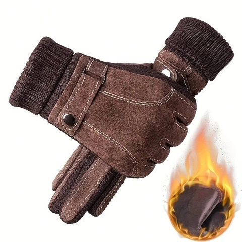 Winter Warm Gloves Faux Suede Knit Fleece Lined Windproof Outdoor Cold Weather Metal Buckle Y2K For Men Women