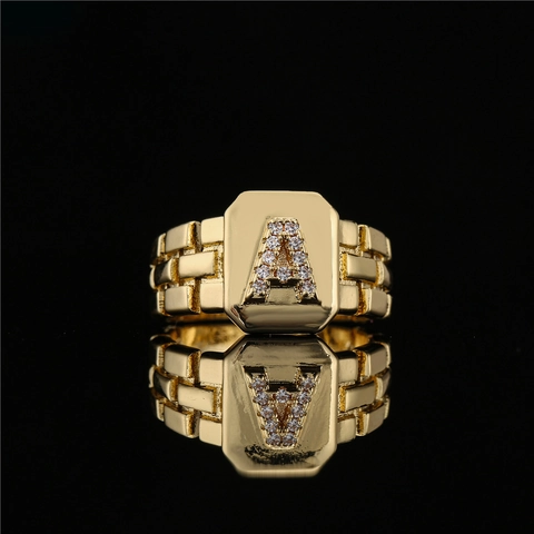 Initialen Buchstaben Ring 18K Vergoldeter Kupfer Mikroeinlage AAA Zirkon Verstellbar Offen Mode Schmuck Damen