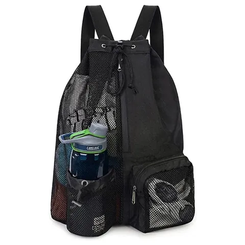 Netz Kordelzug Rucksack Nylon Schwimmtasche Mit Nass Trocken Tasche Für Fitnessstudio Strand Reise Sporttasche
